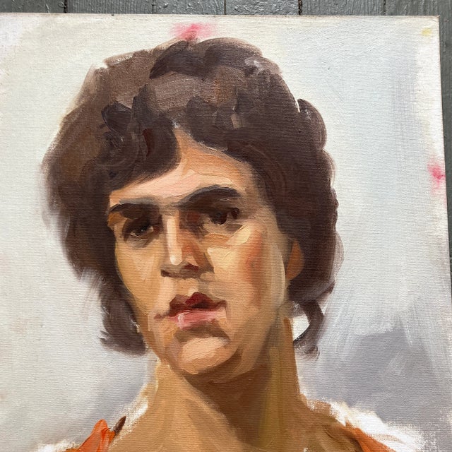 Vintage original portrait painting on canvas board, unframed. 18x24. Signed on the back upper right corner.