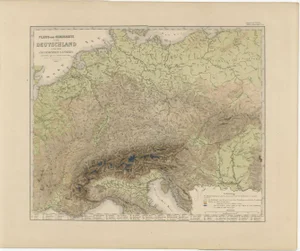 Relief Map of Germany and the Alps Showing Rivers and Terrain, 1855