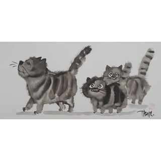 Laszlo Tibay, Maman chat et sa jolie fratrie, Ink & Wash Drawing For Sale