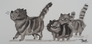 Laszlo Tibay, Maman chat et sa jolie fratrie, Ink & Wash Drawing