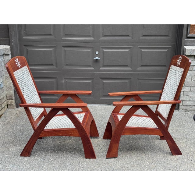 Estate Tropical Plantation/ Swedish Modern Teak Adirondack Chairs - A Pair For Sale - Image 9 of 17