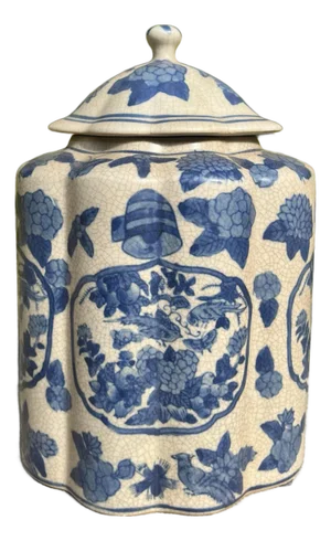 Chinese Blue & White Porcelain Lidded Ginger Jar