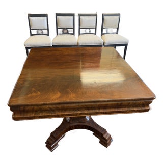 1940s French Antique Writing/Breakfast Table and Four Fine French Chairs For Sale