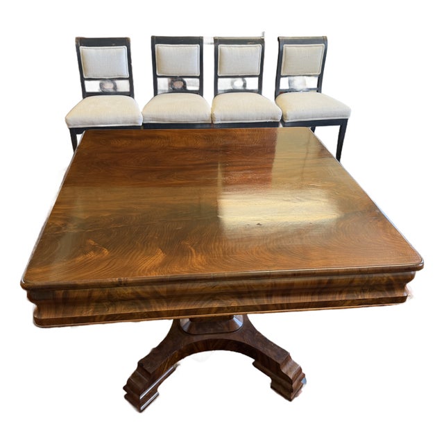 1940s French Antique Writing/Breakfast Table and Four Fine French Chairs For Sale