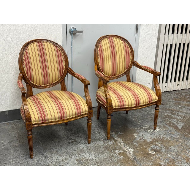 French Ethan Allen Francesca French Louis XVI Upholstered Armchairs, Pair For Sale - Image 3 of 12