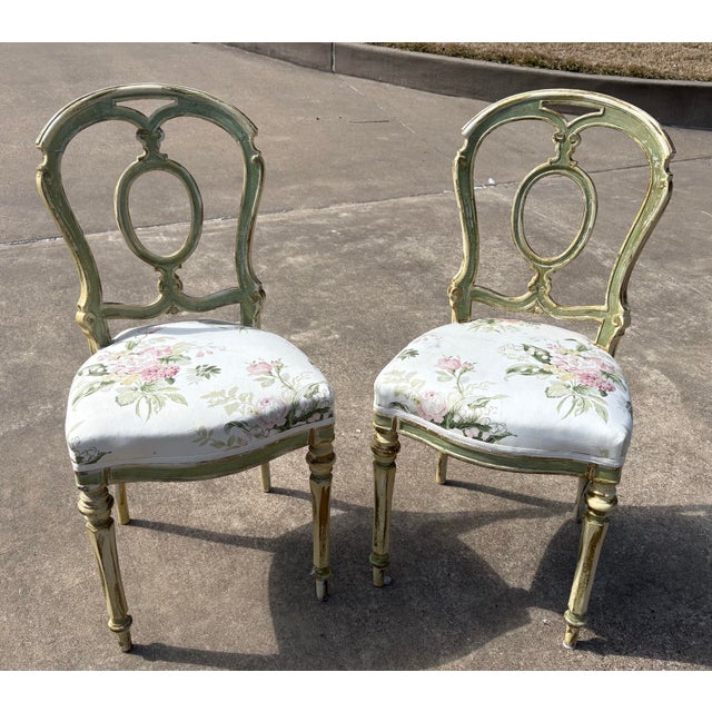 Lovely pair of French Louis XVI aide chairs with pretty floral upholstery.