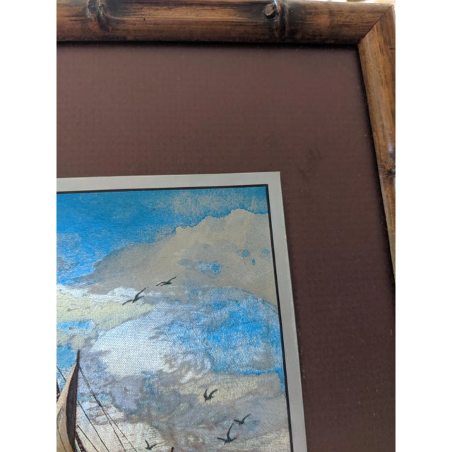 Vintage Nautical Clipper Ship Color Foil Prints Framed in Faux Bamboo Frames- A Pair For Sale - Image 10 of 11