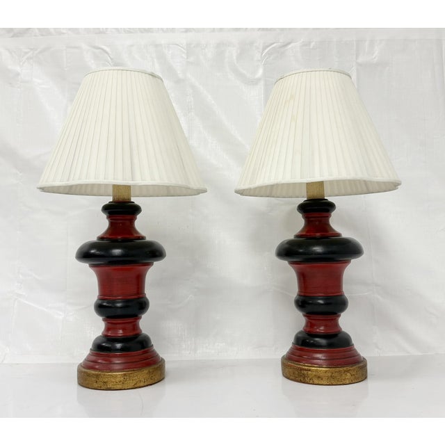 1960s 1960s Red Black & Gilt Ceramic Table Lamps, American Modern - a Pair For Sale - Image 5 of 18