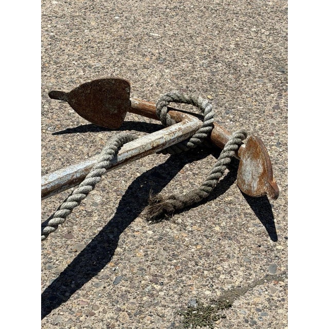 Antique English Victorian Maritime Cast Iron Large Boat Ship's Anchor and Rope For Sale - Image 14 of 18