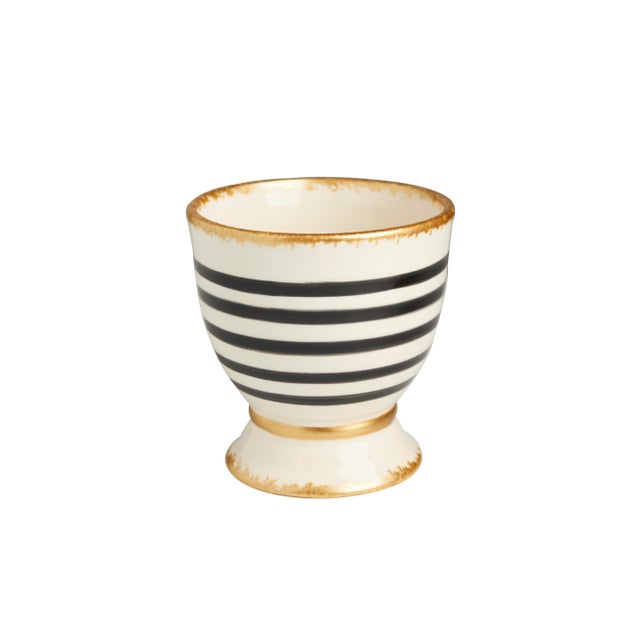 Handmade in Portugal, this cachepot is decorated with a striped pattern. Available in black, green, or blue (with gold...