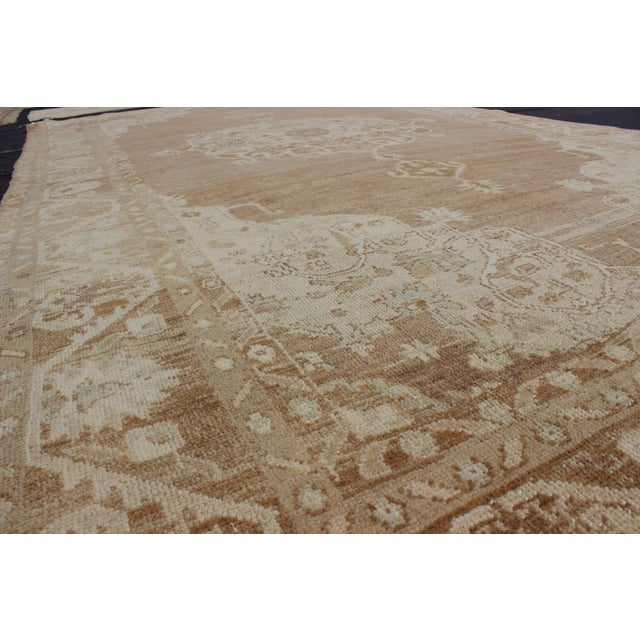 Mid 20th Century Brown and Ivory Vintage Turkish Rug With Flowers and Elegant Medallion 7'0"x12'5" For Sale - Image 5 of 6