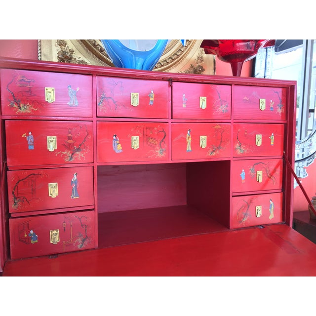 Japanese Japanese Style Red Lacquer Fall-Front Chest, 20th Century For Sale - Image 3 of 5