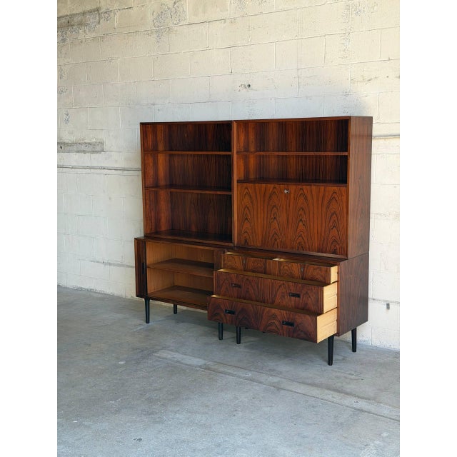 Rosewood Wall Unit Bookcase With Tambour Doors Lyby Møbler Denmark 1960s For Sale In Los Angeles - Image 6 of 10