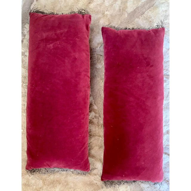 Textile Antique 18th Century European Verdure Tapestry Fragment Velvet Pillows With Bullion Fringe- A Matching Pair For Sale - Image 7 of 10
