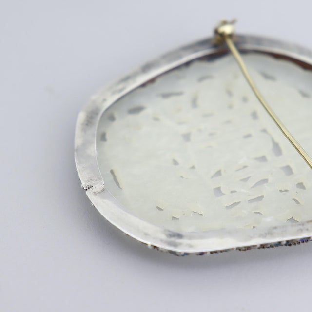 Vintage Chinese Silver, Carved Jade, and Enamel Brooch For Sale - Image 16 of 16