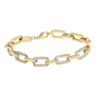 Gold Vermeil 1/10 Cttw Diamond Bold Paperclip Link Bracelet For Sale