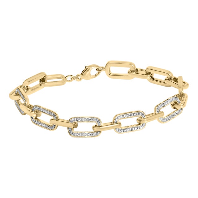 Gold Vermeil 1/10 Cttw Diamond Bold Paperclip Link Bracelet For Sale