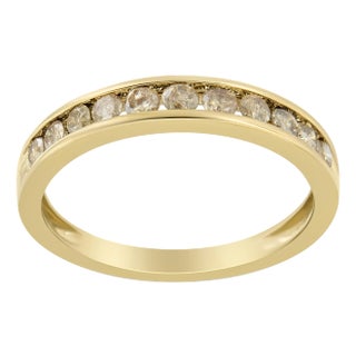 14K Yellow Gold Plated .925 Sterling Silver 1/2 Cttw Channel Set Round Champagne Diamond 11 Stone Band Ring (K-L Color, I1-I2 Clarity) - Size 10 For Sale