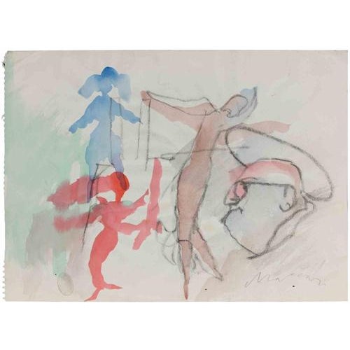 Charcoal and watercolor on paper. Hand signed lower right. Very good condition. This piece is attributed to the mentioned...