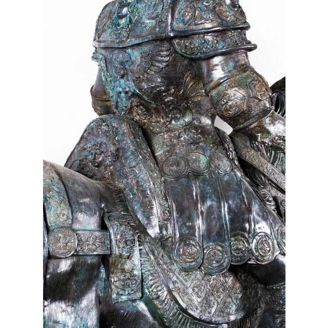 Life Size Roman Armoured Cavalry Officer on Horseback, 20th Century, Bronze For Sale - Image 10 of 18