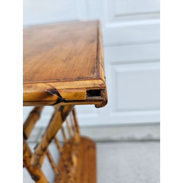 Burnt Bamboo and Wood Side Table For Sale - Image 14 of 17
