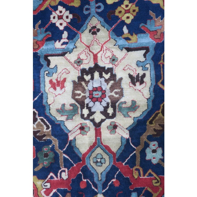 Blue Antique Hand-Hooked Rug with Large Palmettes, 1920 For Sale - Image 8 of 18