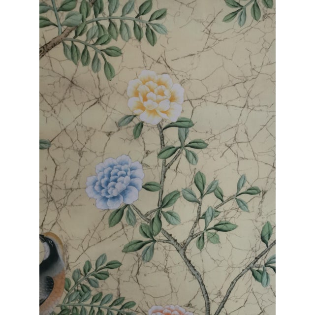 Triptych Unframed Hand-Mounted Chinoiserie India Tea Wallpaper Panels, 3 Pieces For Sale - Image 12 of 13