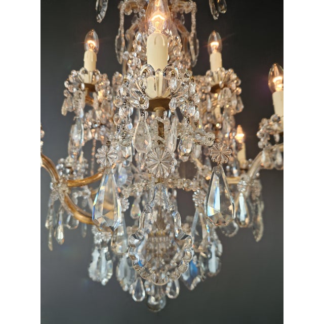 Brass Antique Crystal Chandelier Maria Theresa Style 18th Century Faceted Light Effect For Sale - Image 8 of 11