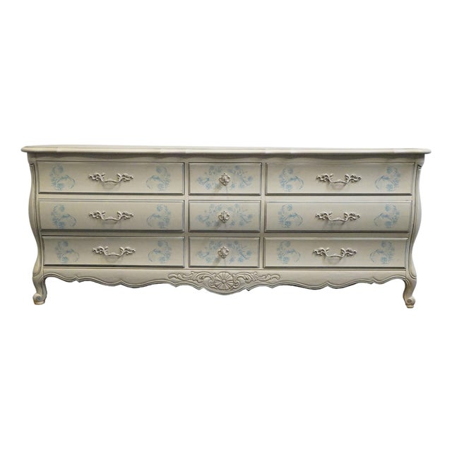 Thomasville Furniture Debussy Collection Off White Painted French Provincial 78" Triple Dresser 9455-130 For Sale