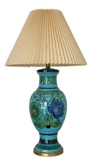 Vintage Turquoise Floral Italian Ceramic Table Lamp