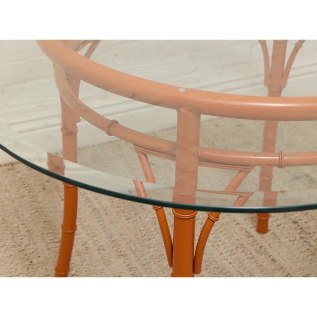 Vintage Bamboo-Style Orange Round Dining Table With Glass Top For Sale - Image 9 of 10