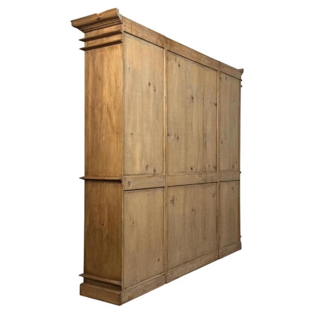 Brown Antique 20th Century English Pine Breakfront Bookcase For Sale - Image 8 of 10