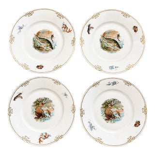 Antique Porcelain Fish Plates With Gold Detail, Set of 4, Circa 1890–1900 For Sale