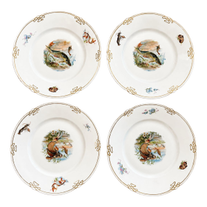 Antique Porcelain Fish Plates With Gold Detail, Set of 4, Circa 1890–1900