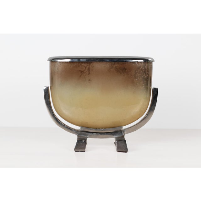 Mid-Century Modern Smoked Gold Glass and Chrome Large Sculptural Jardinière For Sale - Image 14 of 14