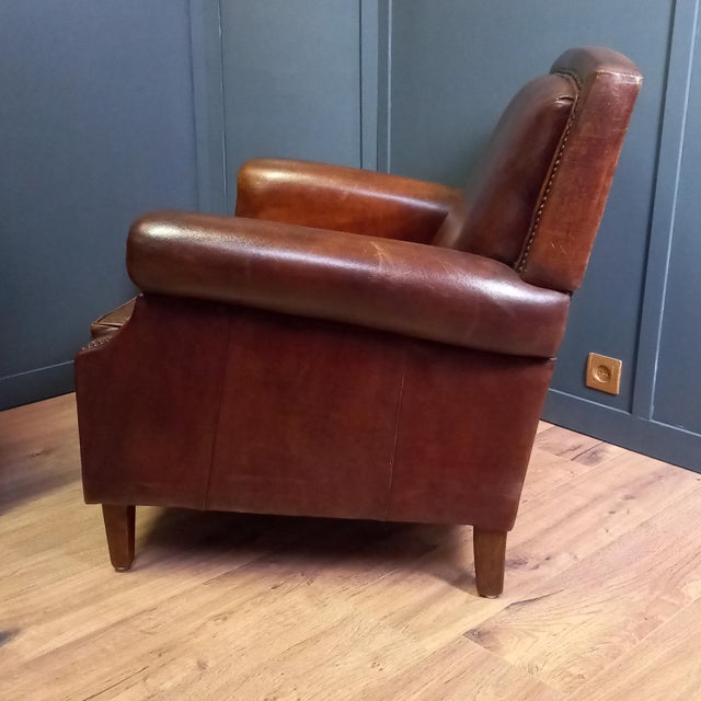 Art Deco Sheep Leather Club Armchair, 1950s For Sale - Image 4 of 15