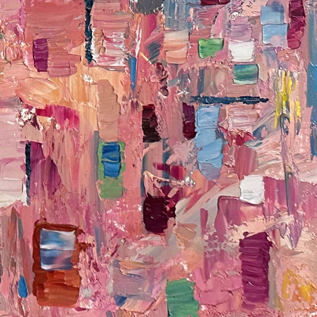 Abstract Patchwork Horizon 1 by Dominic Harman | Oil On Primed Paper Abstract landscape with colorful blocks. For Sale - Image 3 of 4