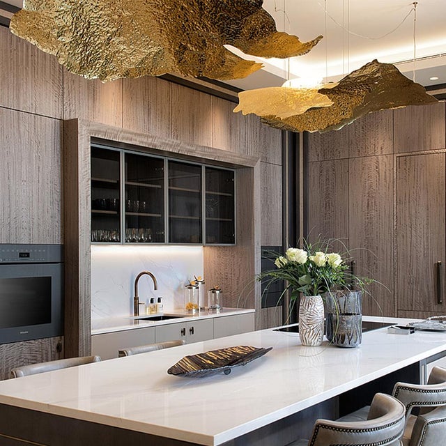 Gold Leafus Suspension Lamp by Hommés Studio For Sale - Image 8 of 11