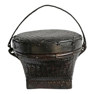Vintage Akha Thai Basket W/Lid For Sale