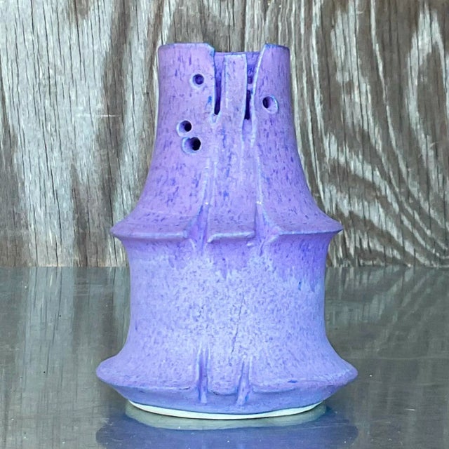 Mid-Century Modern Vintage Boho Signed Studio Pottery Vase For Sale - Image 3 of 6