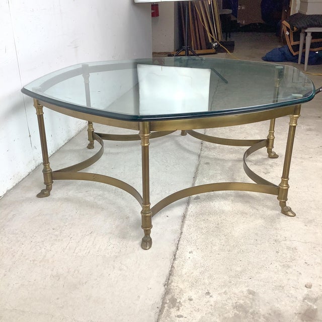 1960s Neoclassical Brass and Glass Hoof Foot Coffee Table in the Style of La Barge For Sale - Image 12 of 18