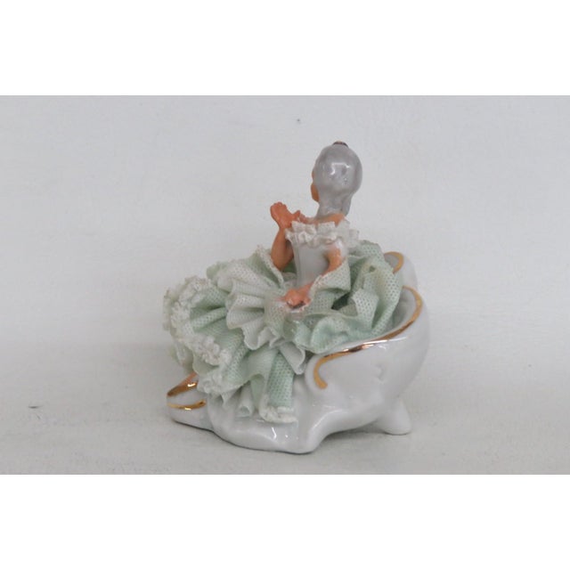 Mid 20th Century Sandizell Dresden Germany Miniature Lace Porcelain Seated Lady Figurine 5066b For Sale - Image 5 of 14