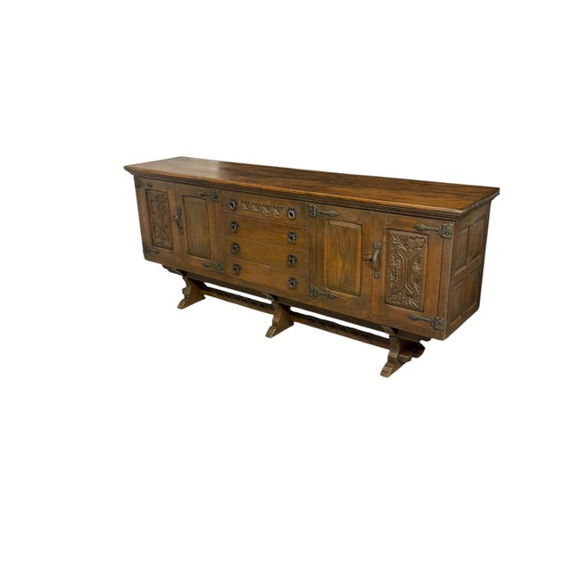 Vintage Rustic Brown Oak Credenza, 1950, in Very Good conditions. Designed 1950 to 1959