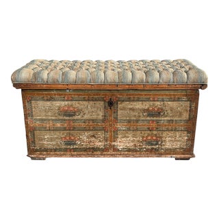 Antique Gustavian Style Swedish Empire Hand Painted Blanket Hope Chest Trunk For Sale