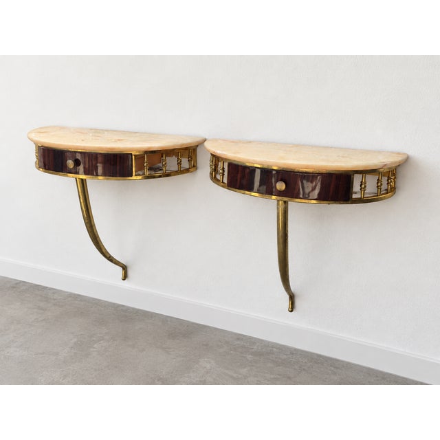 Mid-Century Modern Marble and Brass Wall-Mounted Nightstands, Italy, 1950s, Set of 2 For Sale - Image 10 of 10