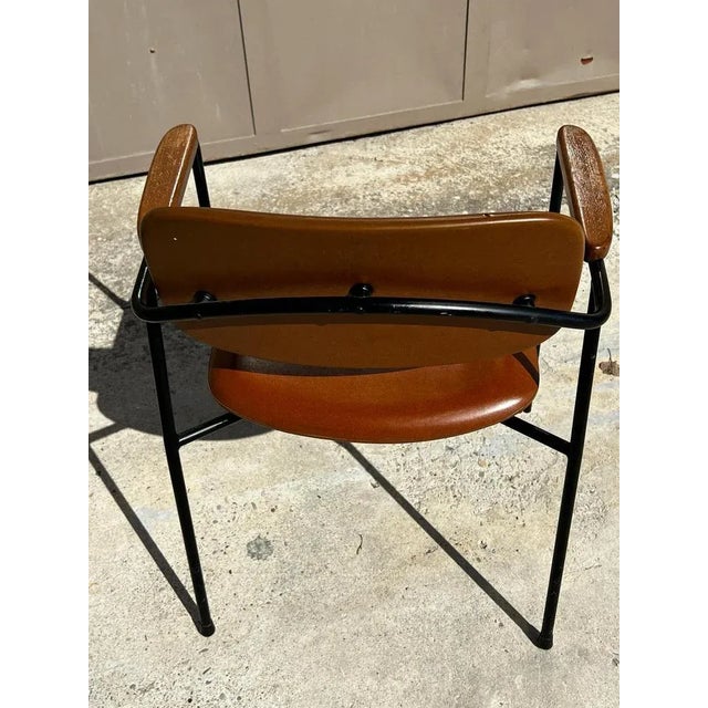 Pierre Paulin Vintage Oak and Leather Armchair, 1950 For Sale - Image 4 of 9