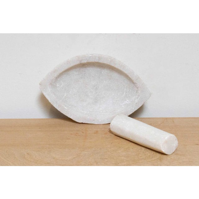 Aged White Marble Mortar & Pestle Grinder For Sale - Image 4 of 6