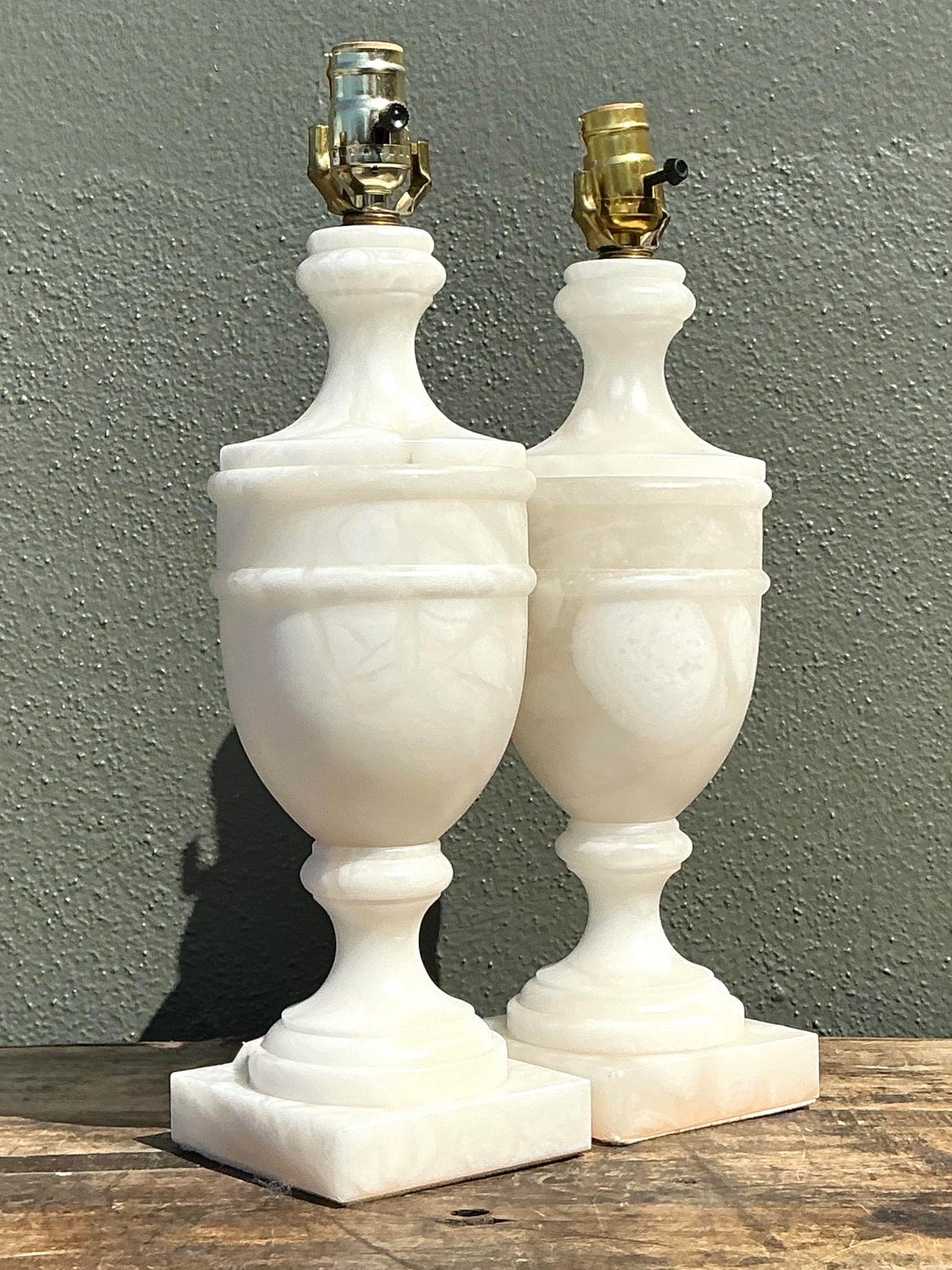 Vintage Carved Alabaster Lamps - A Pair - Top view
