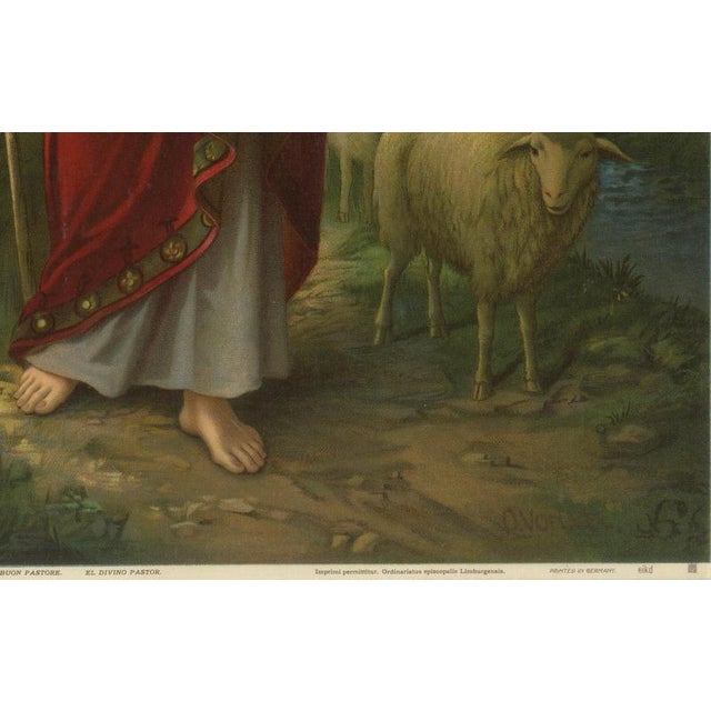 Christ the Shepherd, 1900s, Catholic Chromolithograph For Sale - Image 4 of 9