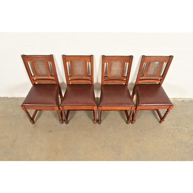Early 20th Century Stickley Brothers Antique Mission Oak and Cane Arts & Crafts Dining Chairs, Set of Four For Sale - Image 5 of 14